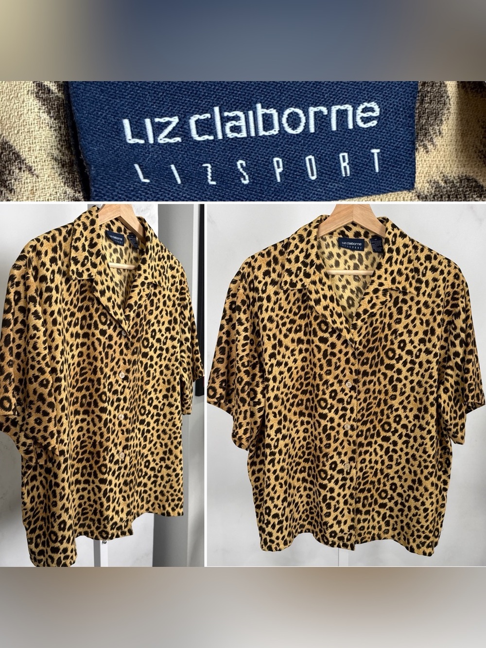 Liz Claiborne Women’s Animal Cheetah Print Short Sleeve Blouse Size M